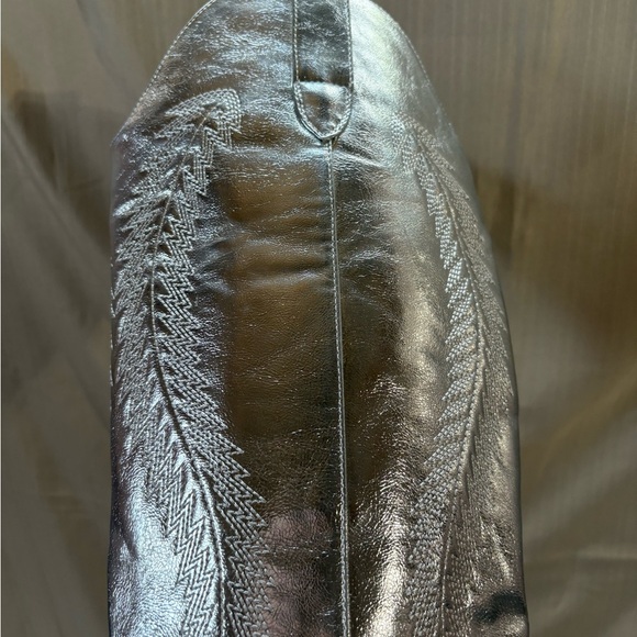 Silver Metallic Cowgirl Western Cowboy Chunky Heeled Boots Size 9 - Picture 10 of 12